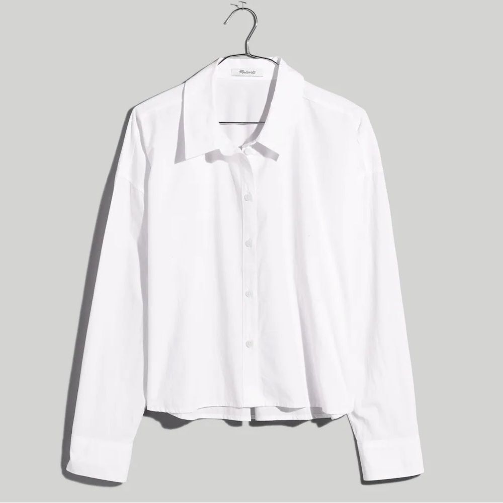 Madewell NWT Signature Poplin Hartfield Crop Shirt Cotton Size Large in Eyelet - Picture 5 of 8